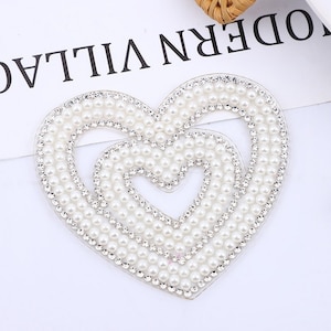 2Pcs Rhinestone Beads Love Heart Patches,Heart Applique For Clothing Bags Diy,Iron On Patch