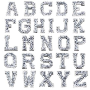 Parche de letras con lentejuelas plateadas de 5 cm, parches para hacer tú mismo con el nombre del alfabeto, parches para bolsos de ropa, apliques de letras termoadhesivos
