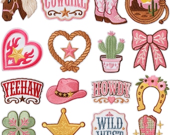 Pink Western Cowgirl Embroidered Iron-On Patches,Boots Patch,Hat Patch Jacket DIY Applique