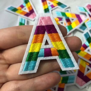 Rainbow Embroidered Iron On Alphabet Patches,Sew On DIY Name Applique for Clothing,Rainbow Letters,Embroidered Rainbow Alphabet Patches