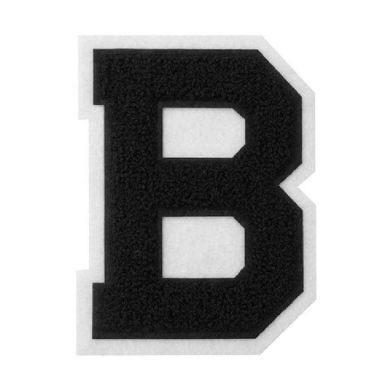 K&ouml;nnte beinhalten: Schwarzer Filzbuchstabe B mit wei&szlig;em Umriss. Der Buchstabe ist ein Patch oder eine Applikation.