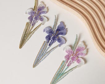 Iris Embroidery Patch,Iris Flower Floral Applique Plant Flowers Patch,Iron On Patch