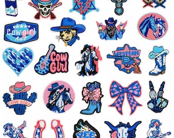 Toppe ricamate rosa e blu da cowgirl western, toppe per stivali, toppe per cappello, applicazioni fai da te per giacca, toppe termoadesive