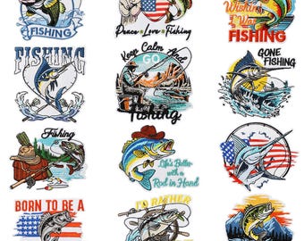 Fishing Embroidered Iron On Patches,Fishing Rod Applique,Angler Gift