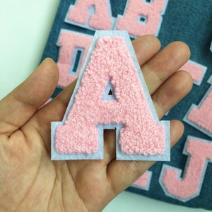 Pink Chenille Letters Patch,DIY Name Alphabet Embroidered Applique Pink Letters Iron On Patches
