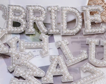 White Pearl Rhinestone Patch A-Z, Letter Patches Iron On/Self Adhesive, Letter Appliques DIY Name Alphabet Patches