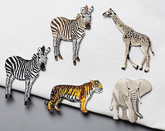 Animal Patches,Animal Embroidered Patch,Zebra Patch,Tiger Patch,Elephant Patch,Giraffe Patch,Animal Badge,Animal Lover Gift,Iron On Patch