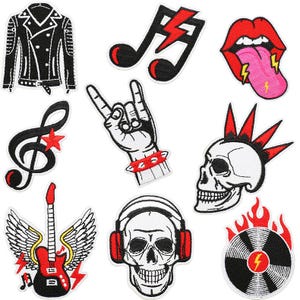 Rock n&#39; Roll Embroidered Patch,Musical Note Guitar Patch,Skull Patches,Iron On Patch For Clothing Jacket Backpack Decoration