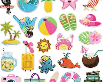 Summer Patches,Surfing/Beach Babe Patches,Hawaii Palm Tree Patch,Outdoor Travel Applique Patch,Hat Patches,Iron on Patch Embroidered Badges