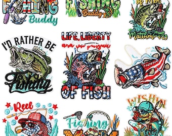 Fishing Theme Embroidery Patch,Iron-On Outdoor Fishing Apparel Decoration,Sea Fish & Rod Pattern Embroidered Applique
