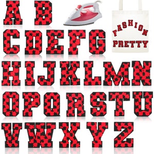 Checkered Letters Chenille Embroidered Iron On Patch Applique Diy Name Alphabet Patches For Clothing Hats Bags Accessories
