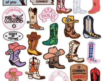 Cowgirl Boots Patches,Cowboy Boots Embroidered Patch,Western Applique Patch Badges,Iron On Patch
