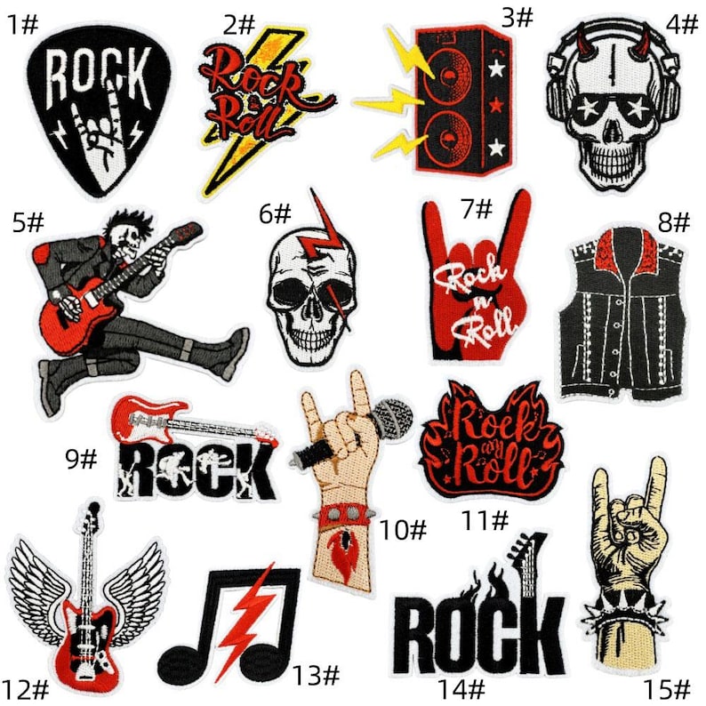 Rock N' Roll Embroidered Patch,musical Note Guitar Patch,skull Patches ...