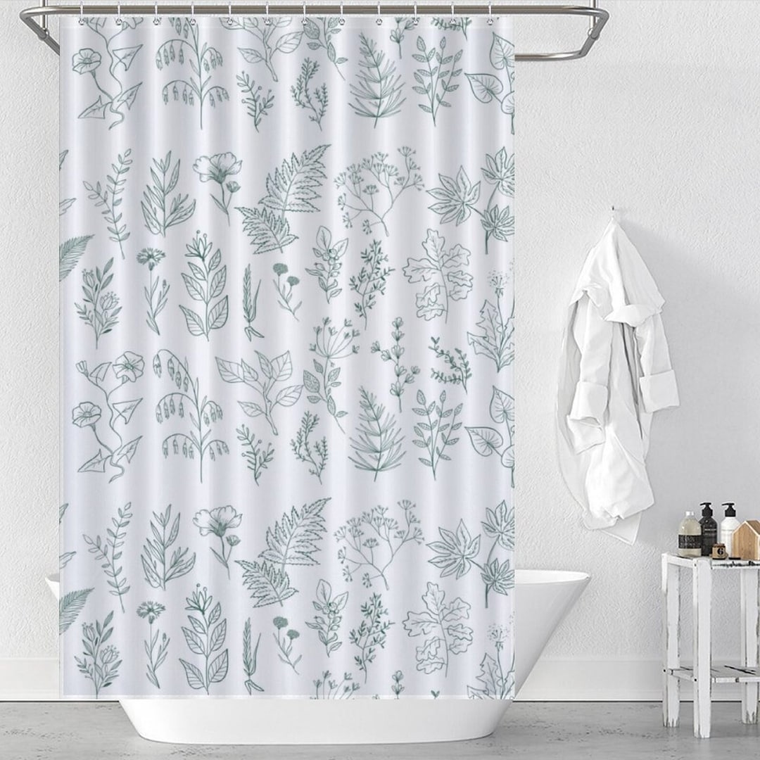 Botanical Shower Curtain, Plant Bathroom Waterproof Curtain, Cute Plant Leaves Design, Shower ...