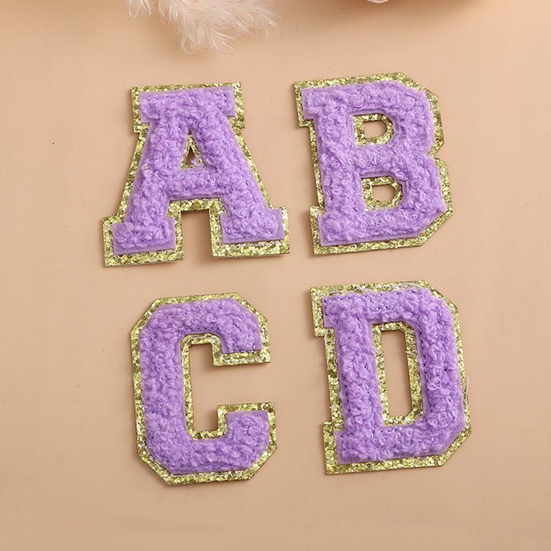 2.1 Inch Purple Chenille Letters Patch,gold Glitter Letters,embroidered ...