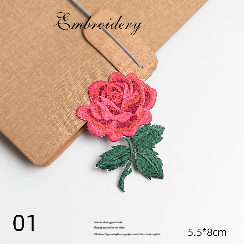Rose Line Patch 2pcs Rose Patch,red, Yellow, or Pink Rose - Open Petals and Stem ...