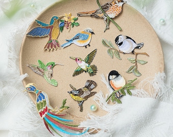 Hummingbird Applique Patch,Gold Thread Bird Embroidered Patch For DIY,Iron On Patch