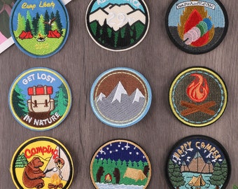 Round Popular Patches,Outdoor Adventure Animals Patch, Nature Space Patch Badge Applique Jeans Bags Clothes,Badge Design Elements Patch