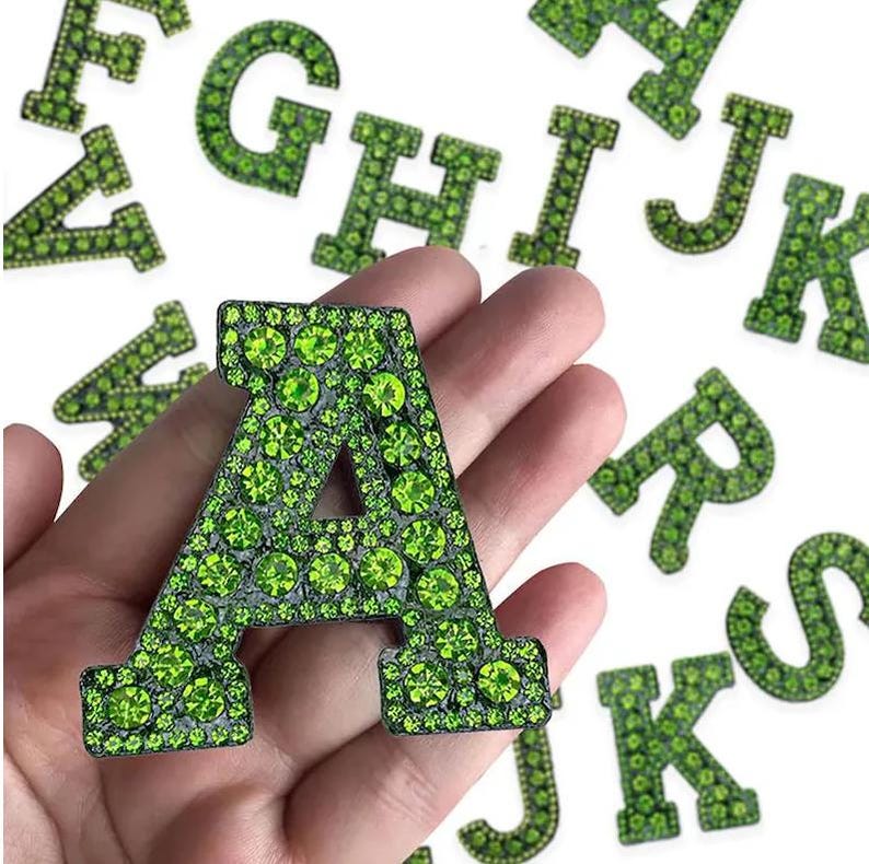 2.0 Inch Green Rhinestone Letters Patch,diy Name Alphabet Letter ...