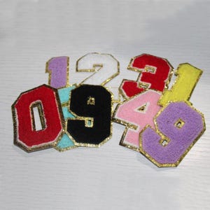 3.1 Inch Chenille Glitter Number Patch 0-9,Embroidered Number Applique For Clothing Bags DIY,Iron On Patch