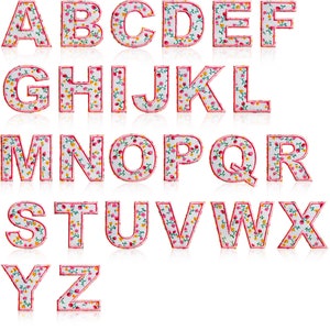 Patch bordado de letras de flores rosa de 2,0 polegadas, apliques de letras de alfabeto de nome faça você mesmo, patches de letras para bolsas de roupas, patch de ferro