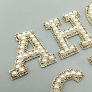 1.7 Inch White Pearl Rhinestone Patch A-Z, Letter Patches Iron On Letter Appliques