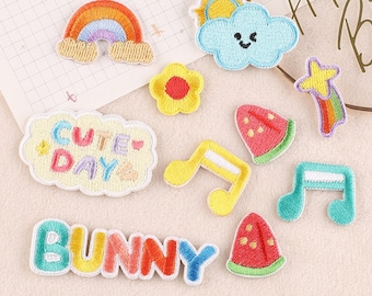 Rainbow Letter Patch,Colorful Cartoon Embroidered Applique,DIY Embroidery Decorative Patch,Self Adhesive Patches