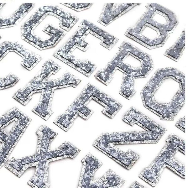 2.0 Inch Silver Sequin Letters Patch,DIY Name Alphabet Patches,Patches For Clothing Bags, Iron On Letter Appliques