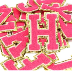 3.1 Inch Rose Pink Letters Chenille Iron On Patch,Embroidered Applique Letters DIy Name Badge Alphabet Patches