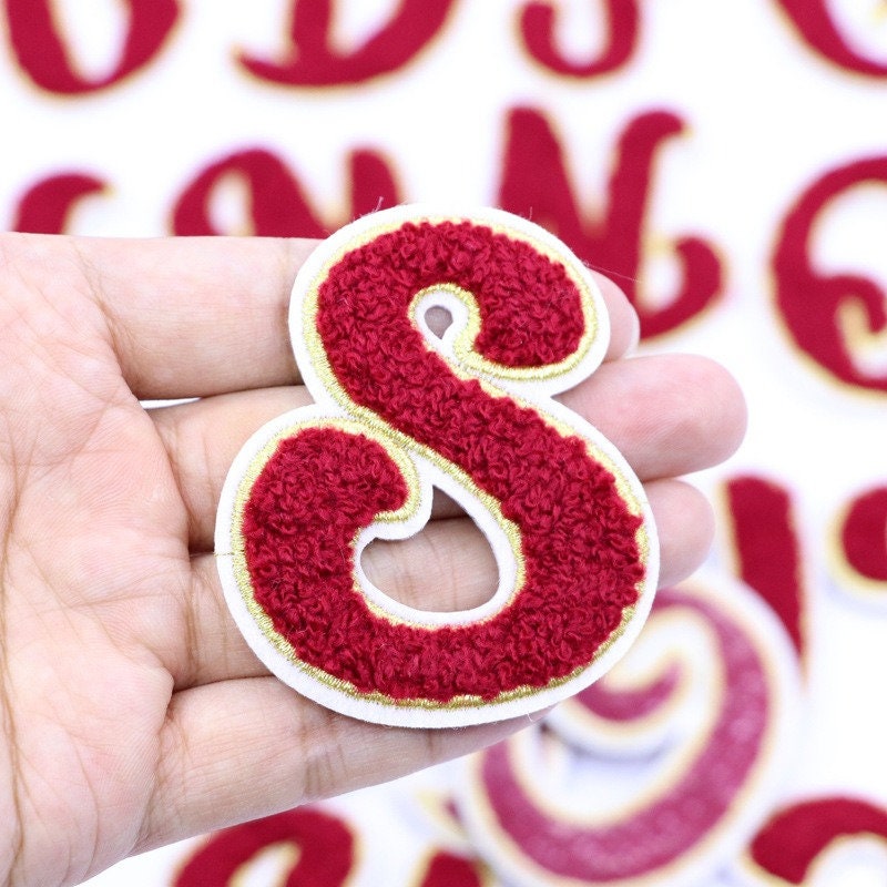 2.7 Inch English Letters Chenille Embroidered Iron On Patch Applique Diy Name Alphabet Patches For Clothing Hats Bags Accessories