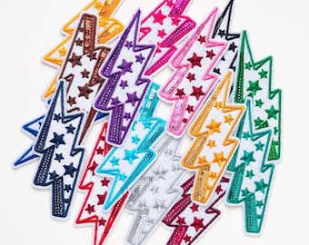 Color Lightning Bolt Embroidered Patch,Thunderbolt Badge Applique Patch DIY Craft,Iron On Patch