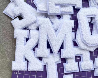 2.8 Inch New White Letters Chenille Embroidered Iron On Patch Applique Diy Name Alphabet Patches For Clothing Hats Bags Accessories