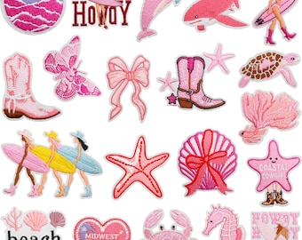 Écusson fille rose, écussons bébé surf/plage, écussons brodés d'été, insigne thermocollant