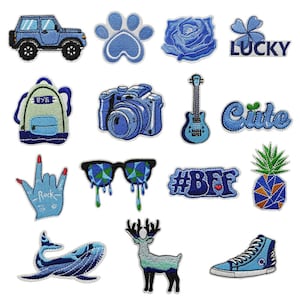 Blue Elements Embroidery Patches,Outdoor Travel Patch,Letter Patches,Guitar Patch,Paw Patch,Hat Patch,Iron On Applique Patch