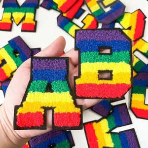3.1 inch Rainbow Chenille Letters Patch Embroidered Iron On Patch Applique Diy Name Alphabet Patches For Clothing Hats Bags Accessories