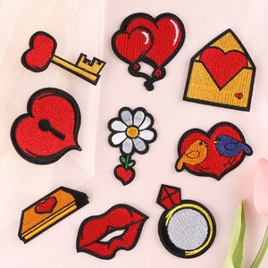 Patchs brodés pour la Saint-Valentin, patch cadenas d'amour, patch pour les lèvres, patch bague en diamant, patchs pour amateurs de repassage pour sacs décoration de vêtements