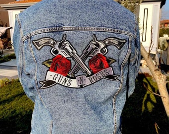 Guns'n'Roses Large Embroidered Iron on Patch For Jacket DIY Design,Punk Clothing Men,Biker Style