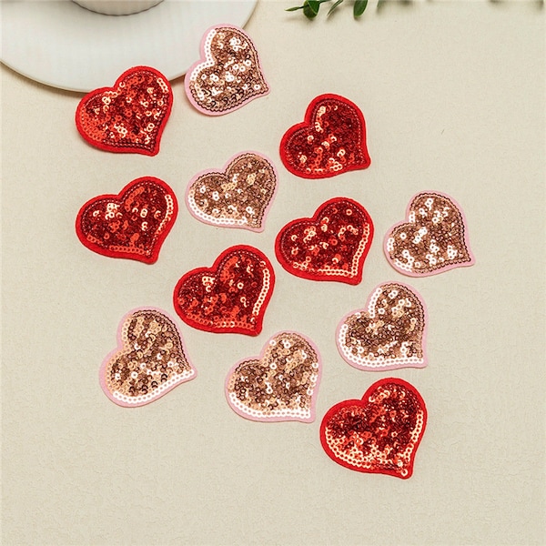 Red Sequin Heart Applique Patch,Glitter Sequins Patch,Love Heart Patch Iron On,DIY Patch Embroidery Embellishment Sequin