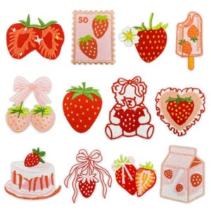 Strawberry Patch Iron on Cute Fruit Patch Strawberry Theme Birthday Girls Jacket Embroidery Patch