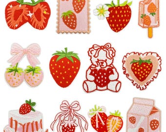 Strawberry Patch Iron on Cute Fruit Patch Strawberry Theme Birthday Girls Jacket Embroidery Patch