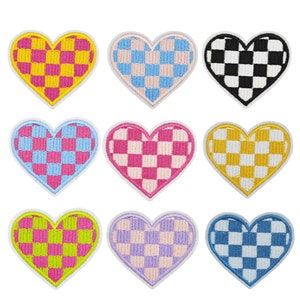 Checkered Heart Patch,Heart Badge Embroidery Patch,Hat Patch,Heart Applique Iron On Patch
