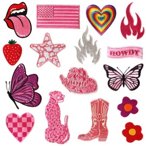 Toppe rosa da cowgirl, toppe divertenti ricamate western da stirare, toppe per stivali, toppe per cappelli, toppe a stella, toppe a cuore a scacchi, toppe per la lingua