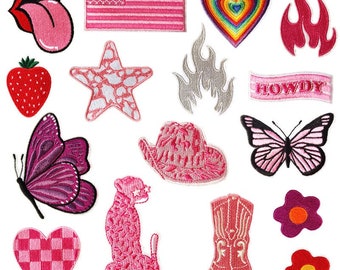 Pink Cowgirl Patches,Funny Western Embroidered Iron On Patches,Boots Patch, Hat Patch, Star Patch,Checkered Heart Patch,Tongue Patch