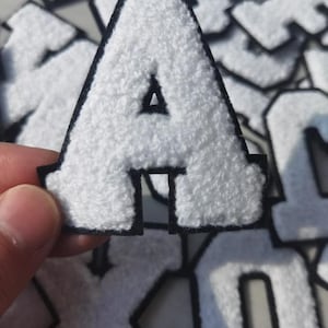 2.7 Inch White Chenille Letter Patches,Embroidered Letter Applique DIy Name Badge Alphabet Iron On Patch