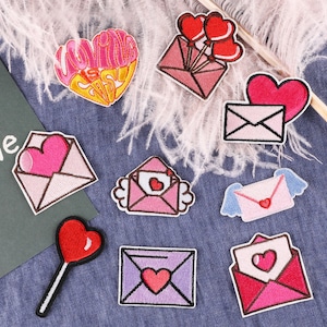 Valentinstag gestickte Aufnäher, Liebe Umschlag Patch, Liebe Lollipop Patch, Aufnäher zum Aufbügeln für Taschen Kleidung Dekoration