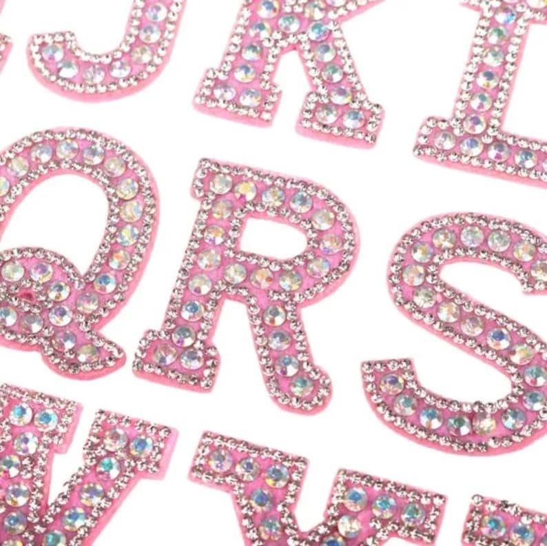 Pink Font Rhinestone 2.0 Inch Pink Rhinestone Letters Patch,diy Name Alphabet Letter ...