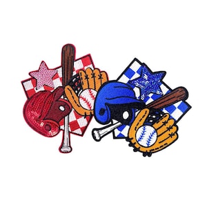 Sport Patches, Baseball Handschuh Gestickter Aufnäher, Pailletten Stern, Baseball Fledermaus, Helm, Zum Aufbügeln