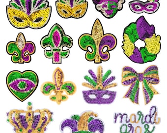 Mardi Gras Sequin Patch Carnival Mask Crown Jester Applique Carnival Iron on Patch