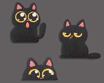Black Cat Self Adhesive Patch,Black Cat Badge,Cat Applique Embroidery Patch,Animal Decorative Patch,Cat Lady Gift