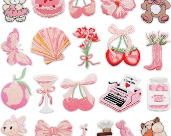 Pink Girl Patch,Pink Valentine Day Embroidery Patch,Bear Patch,Iron on Patch Badge
